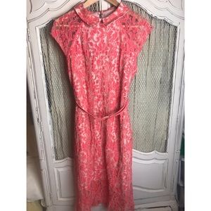 Short sleeve pink collared floral lace dress